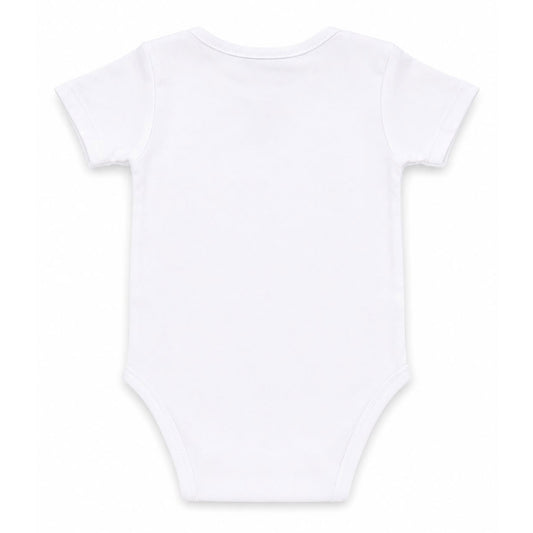 A plain Babydrip white short-sleeve baby bodysuit shown from the back, laid flat against a clean white background.