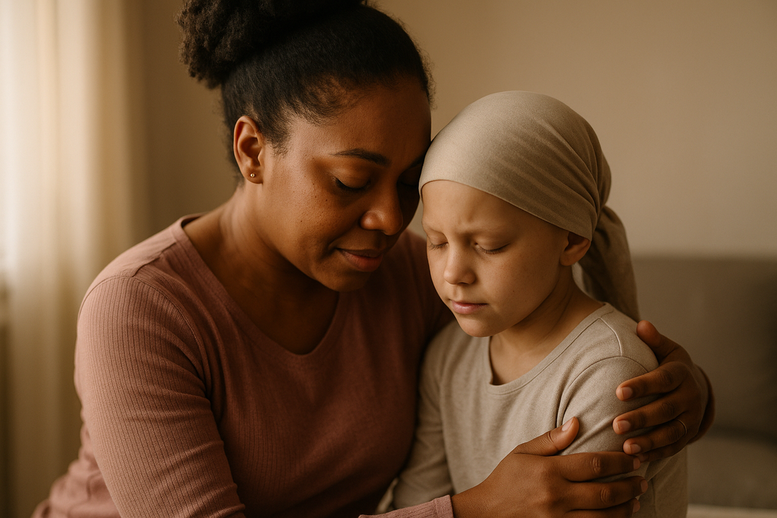 Mother hugging a child who looks sad