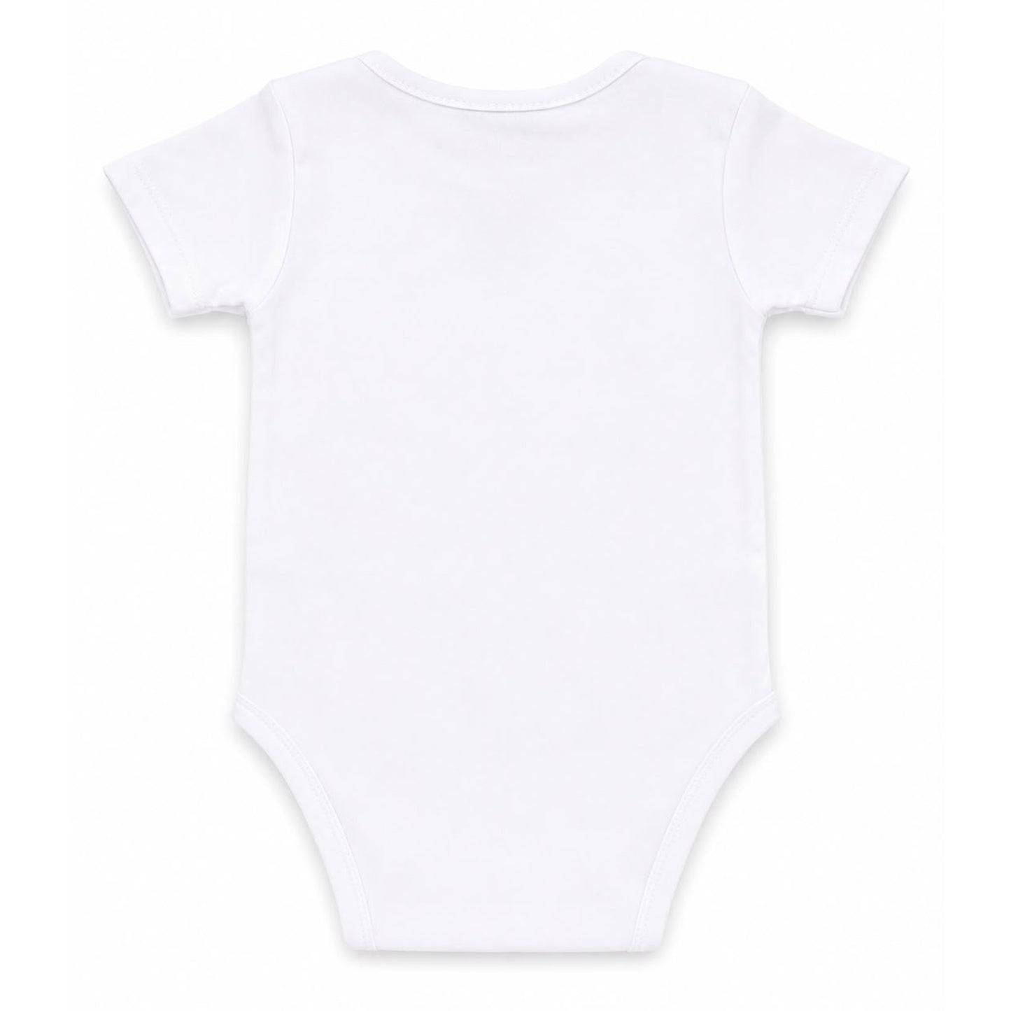 A plain Babydrip white short-sleeve baby bodysuit shown from the back, laid flat against a clean white background.