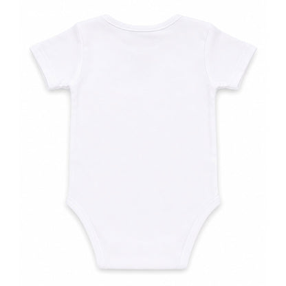 A plain Babydrip white short-sleeve baby bodysuit shown from the back, laid flat against a clean white background.
